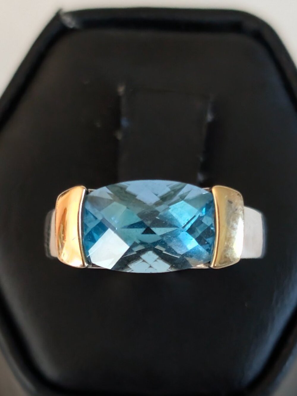 Lorenzo Blue Topaz 18k Gold Detail Sterling Silver Cocktail Statement Ring